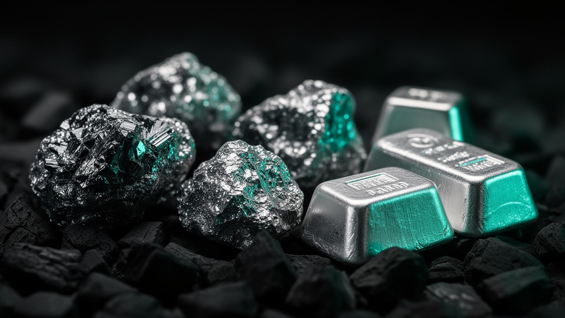 Cassiterite tin ore beside refined tin ingots — the metal that solders the green transition